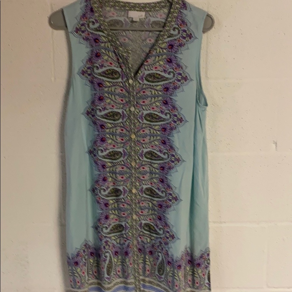 J Jill dress mint green  Med pink print EUC  cute